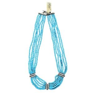 TURQ/CLR Rounded Square Tube Bead Necklace